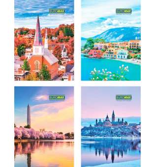 Книга канцелярська МІСТА/СЕЗОНИ, JOBMAX,  А4, 96 арк., клітинка, офсет, тверда ламінована обкладинка, асорті
